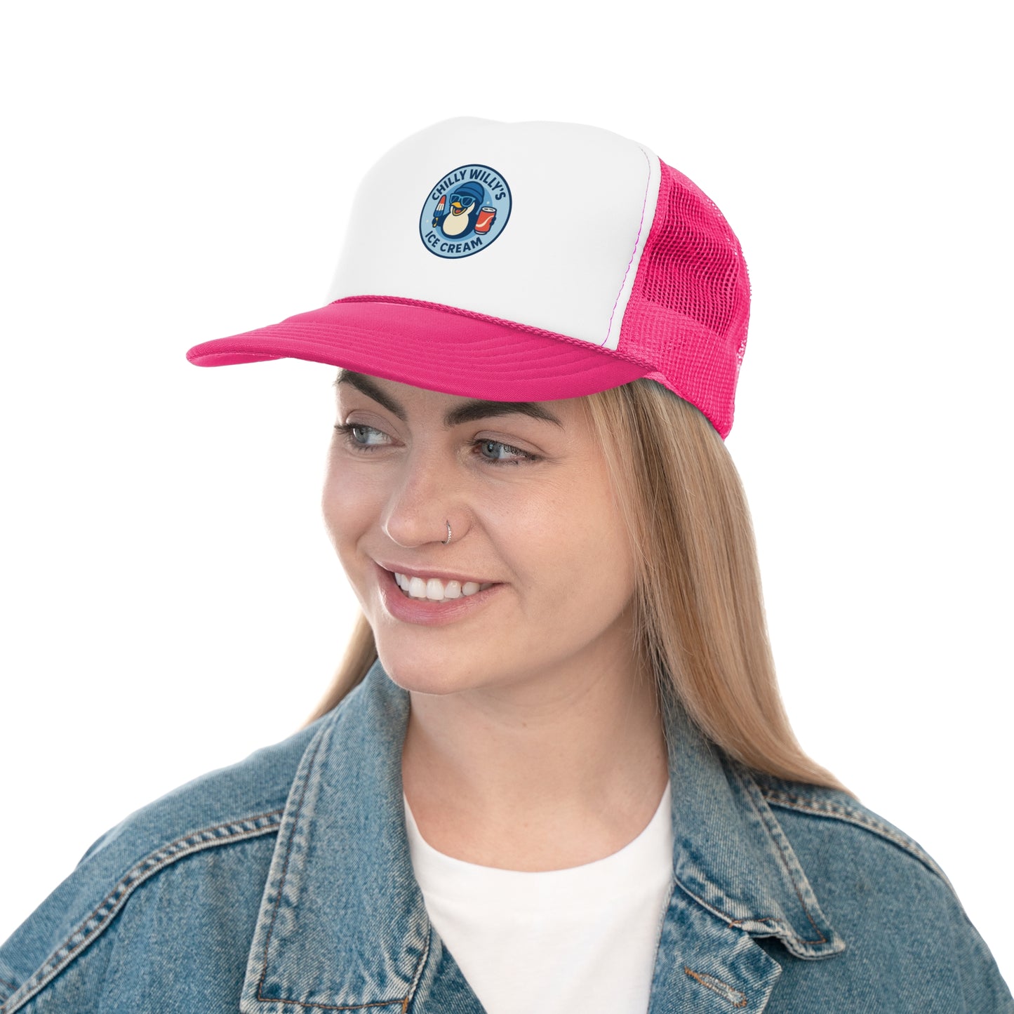 Chilly Willy's Ice Cream Trucker Cap, Summer Hats, Casual Outdoor Accessories, Gift for Ice Cream Lovers, Retro Style Cap