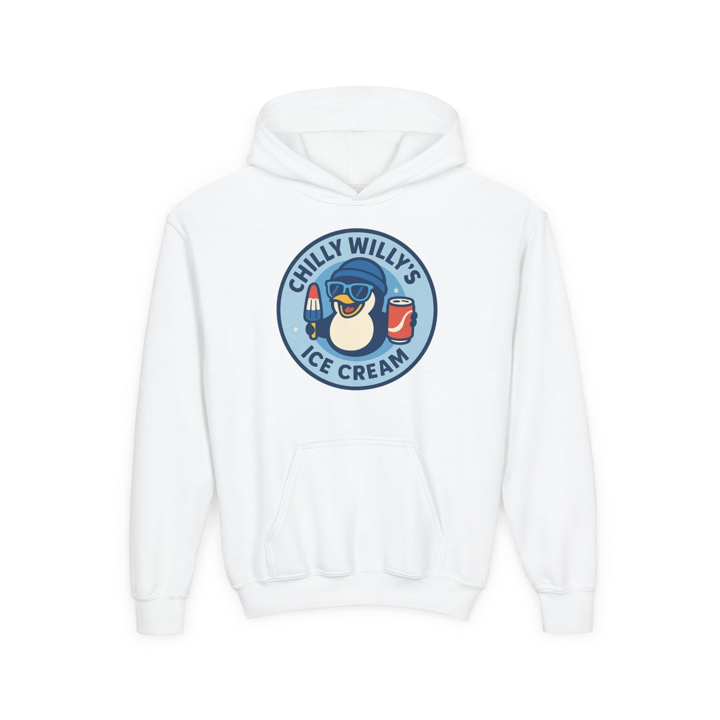 Chilly Willy's Ice Cream Youth Hoodie, Fun Winter Apparel, Kids Gift, Birthday Celebration, Cozy Sweatshirt
